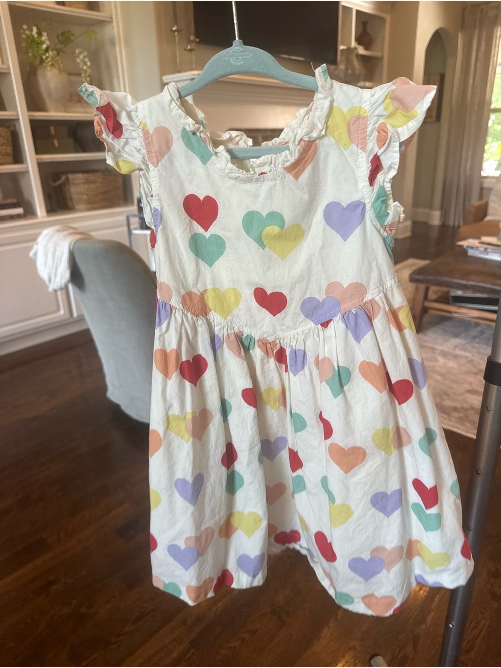 Pink Chicken White Sundress with Multicolor Heart Print